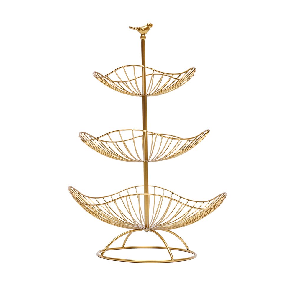 Corbeille à fruits à 3 étages - En métal - Décoration - Corbeille à fruits - Corbeille à légumes - Étagère en fer - Présentoir décoratif à gâteau - Bol de service (doré)
