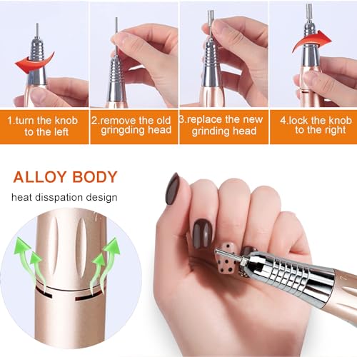 Electric Nail Drill, Clefairy Professional Electric Nail Files 35000RPM Portable Rechargeable Powerful Nail Machine Manicure Drill Set with 6 Sanding Bits for Salon & Home - Image 4