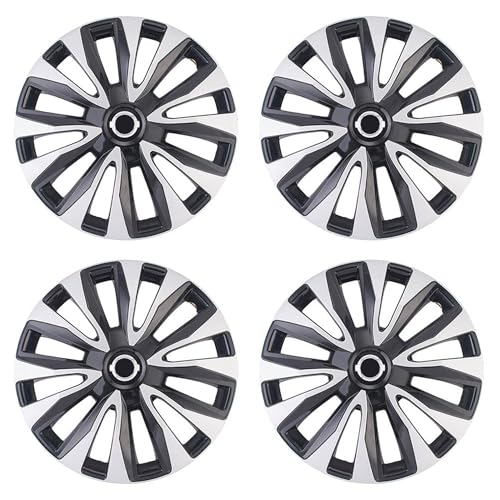 Image of Black with Silver Car Vehicle Chrome Wheel Rim Skin Cover 14 inch Automotive Hubcap Wheel Cover Replacement Sporty Hubcaps Rim Protection Accessories Set of 4, 14 inch