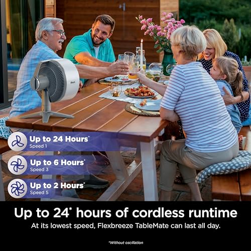 Shark FlexBreeze TableMate Cordless Fan, High-Velocity, Indoor & Outdoor Use, 20m Cooling Reach, Quiet & Portable, Weather-Resistant, 5 Speeds, Oscillating, Remote Control, FA150UK