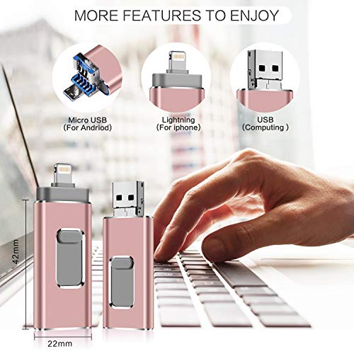 USB Flash Drive for iPhone 256GB, iPhone Memory Stick, iPhone Photo Stick External Storage for iPhone/PC/iPad/Android and More Devices with USB Port (256GB-A, Pink)