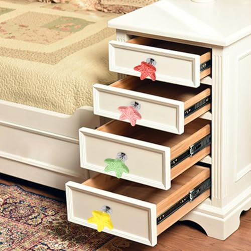 Image of 6colors, 1each Colorful Starfish Ceramic Cabinet Door Handle Wardrobe Drawer knob Dressing Tables Furniture Handle Pull (1, 6 Colors, 1 Each Including red White Yellow Green Blue Pink)