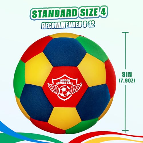 Jofuni Indoor-Fußball-Trainingsball für Zuhause, Standardgröße 4, weicher und sicherer Fußball für Teenager von 3–12, Dribbling, Training(Size 4)