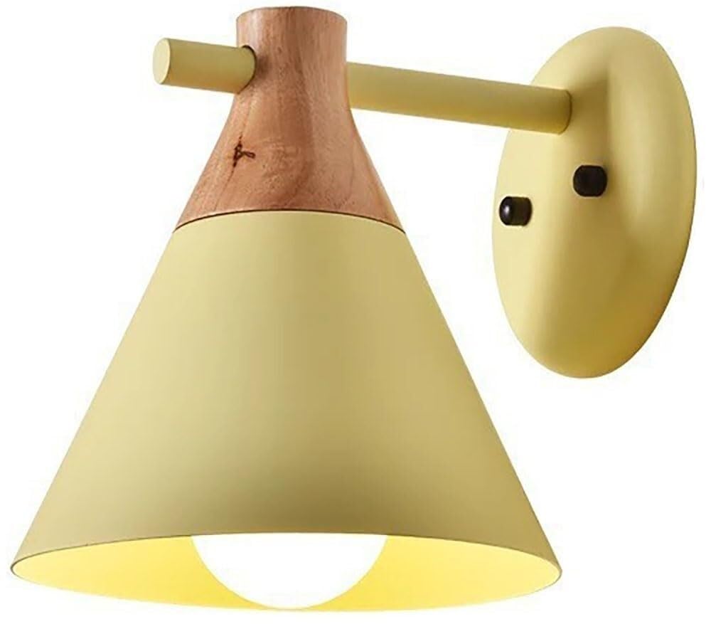 HXYSXHJUO Modern Metal Wall Sconce Wooden Decorative Lamp Aisle Elegant Painted Shade Lantern for Bedroom Bedside Living Room Study Corridor Entryway Restaurant(Yellow)