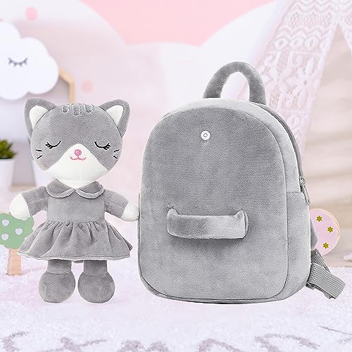 Lazada Kids Backpack Toddler Backpacks Stuffed Animal Cat Toys Small Backpack Gray 9.5" #TOP3