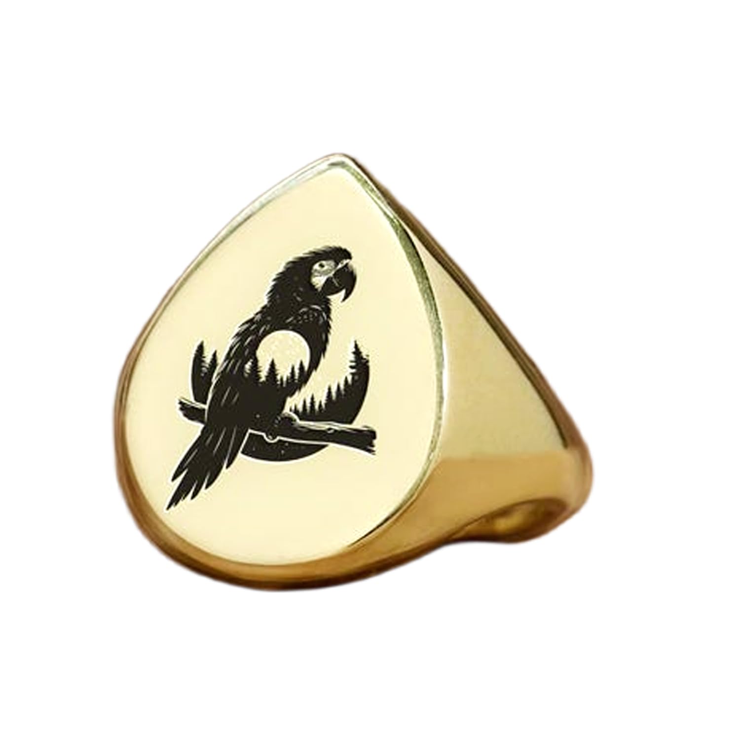 parrot ring in pear shape | 925 sterling silver gold plated | gift jewelry,vintage style signet ring's hypoallergenic handmade jewellery|LK_PDR_01286