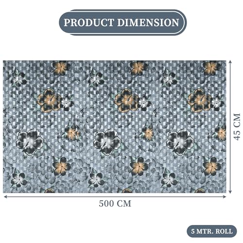 Image of Kuber Industries 5 Meter PVC Anti Slip Roll | Shelf Liners for Kitchen Shelves | Cupboard Liners for Wardrobe | Drawer Mats /Sheets for Cabinets | Black Flower - Grey