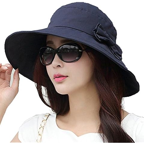 Summer Hat for Women Wide Brim Sun Protection Foldable Beach Safari Hat UPF Large XL Big Navy Cover