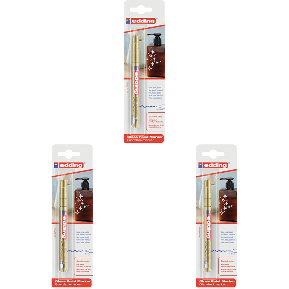 edding 751 marcador de tinta opaca brillante - oro - 1 rotulador - punta redonda 1-2 mm - rotulador brillante efecto lacado para vidrio, piedras, madera, plástico, papel - color permanente