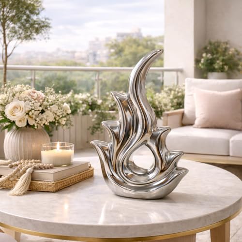 Image of Xtore Abstract Metallic Fire Shape Ceramic Sculpture for Modern Home Decor & Shelf Styling