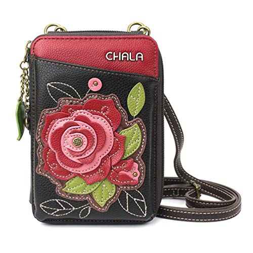 Chala Group Chala Handbags Red Rose Wallet Crossbody Handbag, Convertable Strap, 5.25 inchw x 7.5 inchh x 1.5 inchd, Burgundy