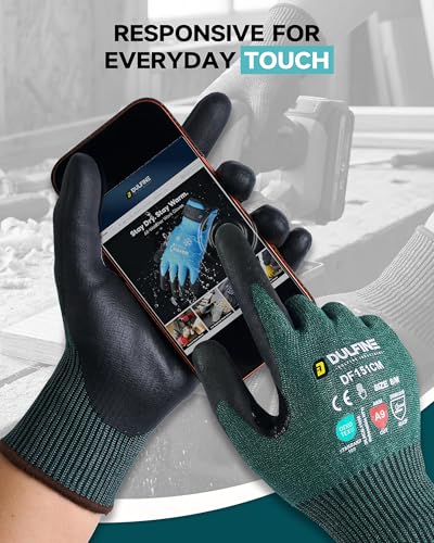 Image of DULFINE A3 /A4 /A9 Cut Resistant 2 /3 /6 /12 Pairs Work Gloves for Men & Women | Touchscreen, Foam Nitrile Coated, Ideal for Glass Cutting, Wood Carving