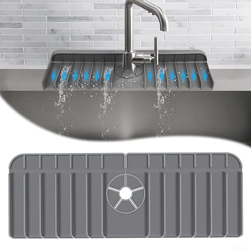 LoomLuxe Multi-Purpose Silicone Sink Splash Guard and Kitchen Sink Protector Mat with Drip Catcher Tray - Grey, Absorbent Faucet Drain Mat and Back Splashes for Kitchens LoomLuxe Multi-Purpose Silicone Sink Splash Guard and Kitchen Sink Protector Mat with Drip Catcher Tray - Grey, Absorbent Faucet Drain Mat and Back Splashes for Kitchens