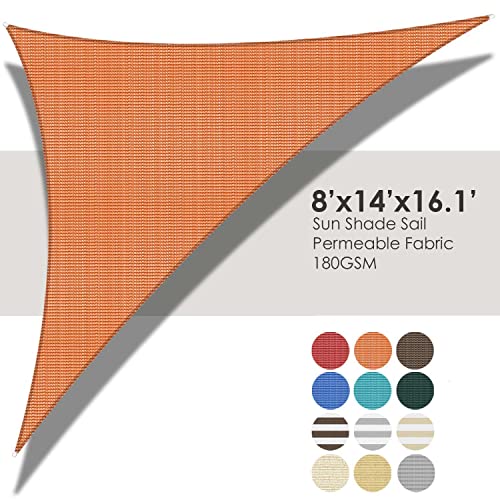 ECOOPTS 8'x14'x16' HDPE Sun Shade Sail Right Triangle Canopy Shades for Outdoor Patio Pergola Cover Blockage 95% UV Resistant(Orange)