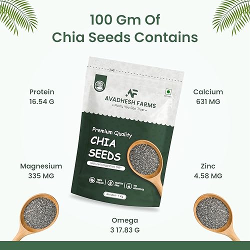 Image of Avadhesh Farms Raw Chia Seeds for weight loss with Omega 3, Fiber, Calcium Rich Chia Seeds Chia Seeds 1kg