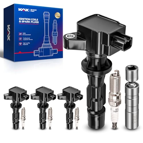KAX 4-Pack Ignition Coil Pack & Iridium Spark Plugs Kit w/Magnetic Socket Compatible with Ford Fusion 2006-2009 2.3L,Mercury Milan 2006-2009 2.3L, Replace#UF516, 5019