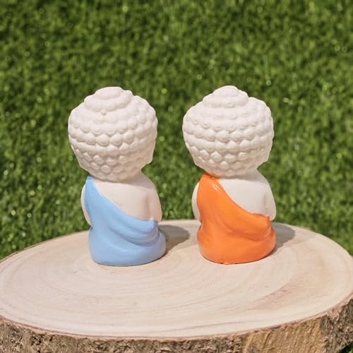 Image of Miniature Buddha Set of 2 for Home Decor Mini Garden Dollhouse Accessories Zen Figurines Resin Buddha Statues for Tabletop Office Shelf Gifting