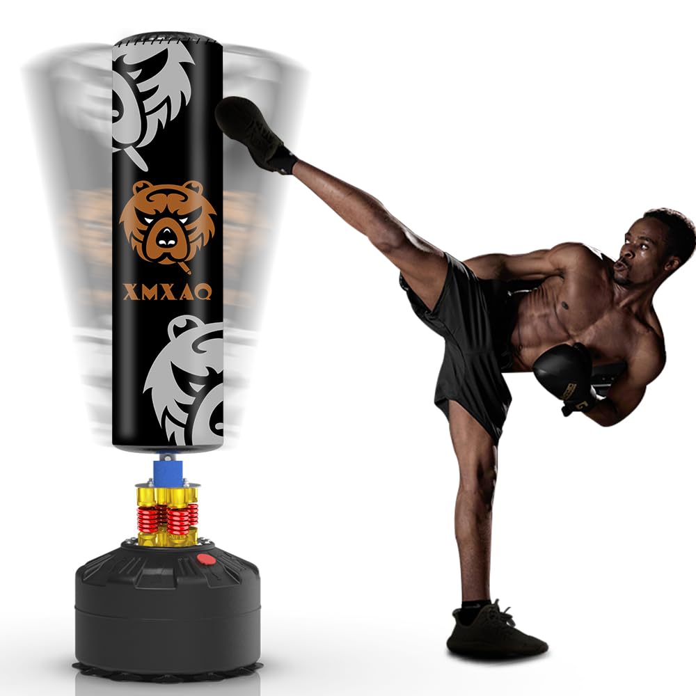XMXAQ Punching Bag with Stand Adult Freestanding Heavy Boxing Bag with Suction Cup Base for Adult Youth, Men Stand Kickboxing Bag for Home Office Gym (Bear)