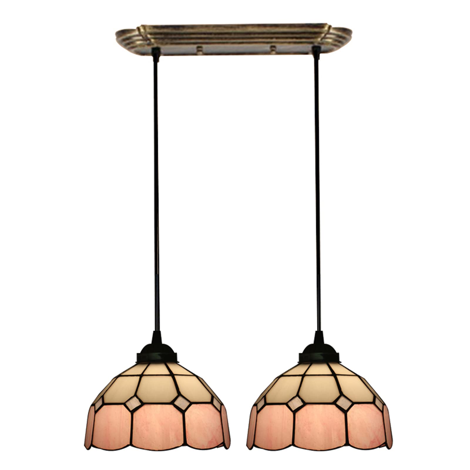 Luminaire suspendu Tiffany et lustre en vitrail rose rétro à hauteur réglable pour îlot