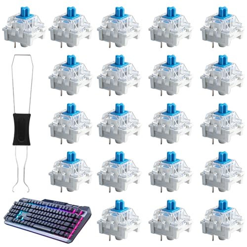 20 interruttori trasparenti ad asse blu con tiratore, switch, tastiera, per tastiera da gioco e accessori PC, accessori per tastiera da gioco e ufficio