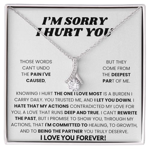 I'm Sorry I Hurt You Apology Necklace with Heartfelt Message Card, Crystal Pendant Jewelry Gift