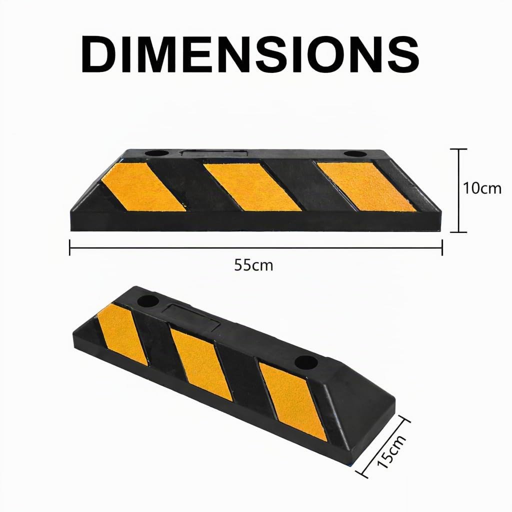 Curb en Caoutchouc, Bouchons de Stationnement Robustes Noirs avec Bandes Réfléchissantes Jaunes pour Arrêt de Roue, Marquage de Stationnement, Arrêt de Garage