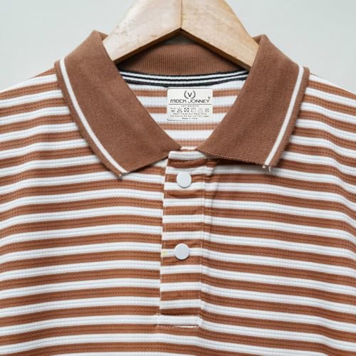 Image of Mack Jonney Men's Striped Cotton Rich Collar Neck T Shirt | Collar Tshirts | Half Sleeves | Striped-Regular Fit-MM423-nw