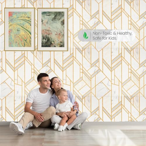 Image of REXOTEX Self-Adhesive Waterproof PE Foam 3D Wall Panels Wallpaper Sticker for Bathroom, Living Room, and Home Decoratio (70 x 77cm) (Pack of 8)
