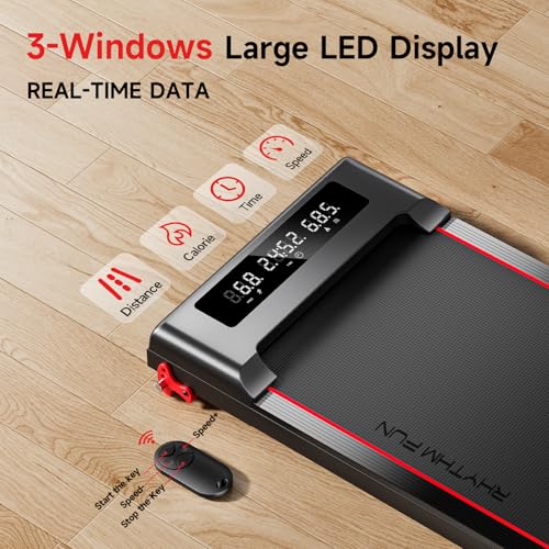 RHYTHM FUN Incline Walking Pad Treadmill for Home Office – 300 Lbs Capacity, Portable with Remote Control and LED Display