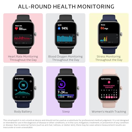 Image of OCTANDRA Pulse 2 VeryFit 1.85 inch AMOLED Smart Watch - Bluetooth Answer Call Alexa Body Energy Heart Rate Oxygen Saturation Sleep Monitor Step Tracker - IP68 Fitness Watches for Men Women (GTX10) (Black)
