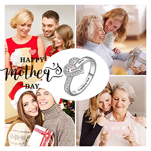 SOULMEET Personalized 10k 14k 18k Solid Gold Mother Rings – Custom 1-8 Family Names Heart Birthstone Ring- Gift for Mother Family3