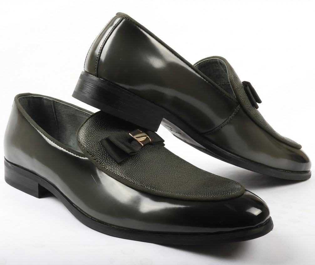 Mocasines formales de vestir para hombre, de piel sintética, texturizada, con hebilla icónica y lazo moderno