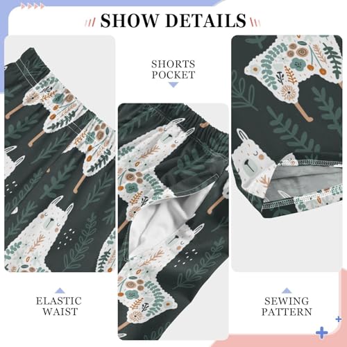 Lovely Floral Llamas Boys Long Pants Soft Trousers Elastic Waist Kids Lounge Bottoms with Pockets S-XL4