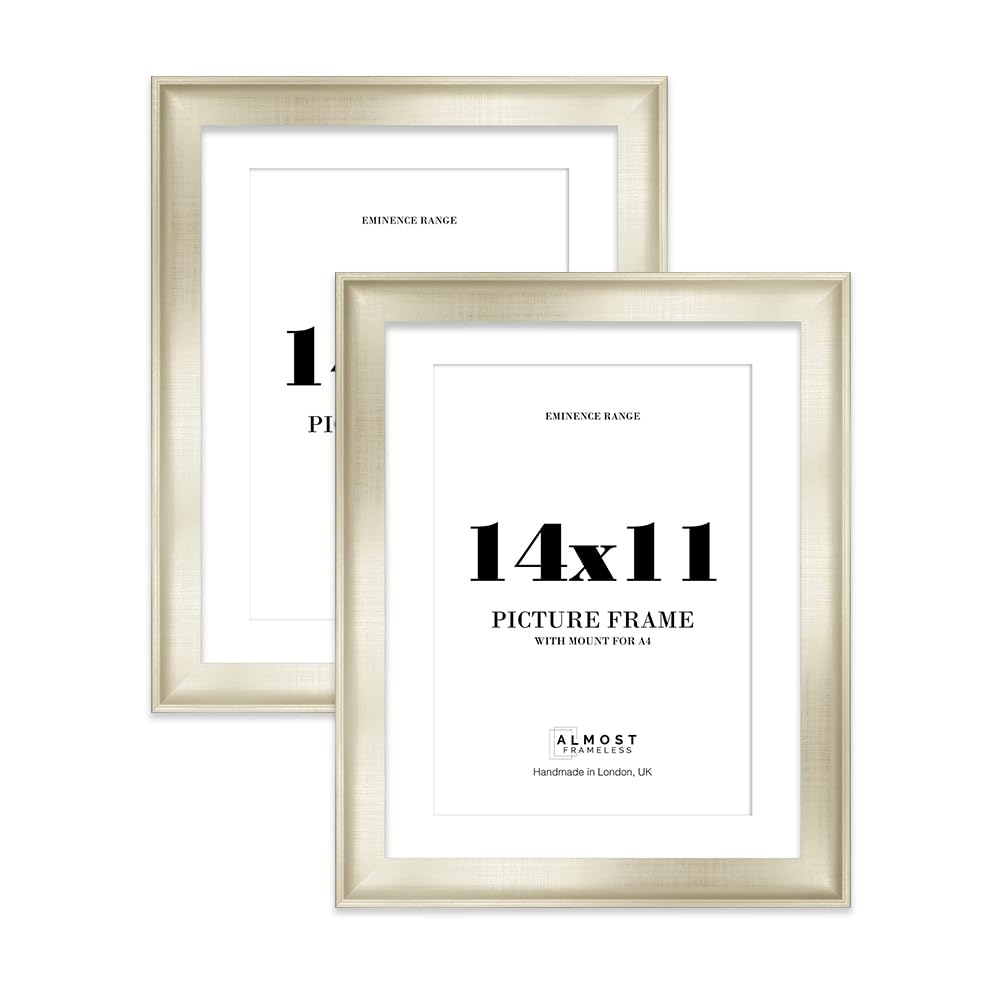 14x11" Silver Picture Frame with A4 Mount - Shabby Chic Photo Frame with Distressed Finish, Wall Hooks and Kickstand, 32mm Edge - 2 Pack