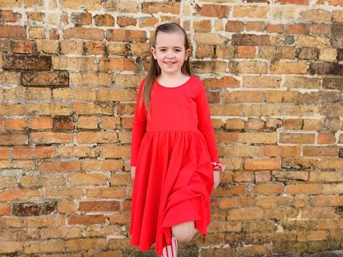 Image of Stelle Long Sleeve Girls Dress Toddler Dresses Skater Twirl Cotton A-Line Dress for School Casual | Criss Cross Back,Crew Neck,High Waist,Spinny Swing,Stretchable,Spring Fall Winter,Casual School Birthday Dance