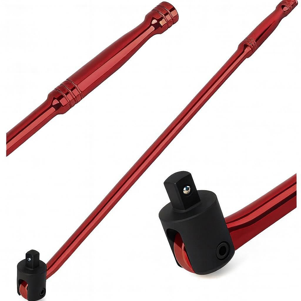 Breaker Bar 750mm 1/2” Drive Cr-V Steel Flexi Knuckle High Torque 500Nm Red