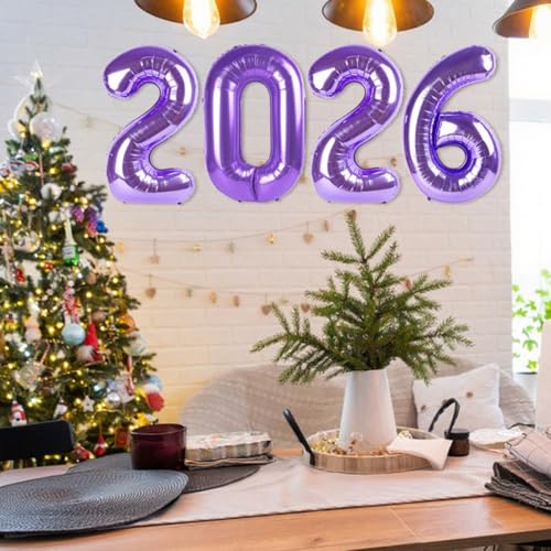 Image of 2026 Balloon Numbers Party Decorations, 40In Purple Balloons | Eye-catching Appearance, Perfect Decorative Centerpieces, Convenient Self-sealing Structure, Widely for Various Occasions