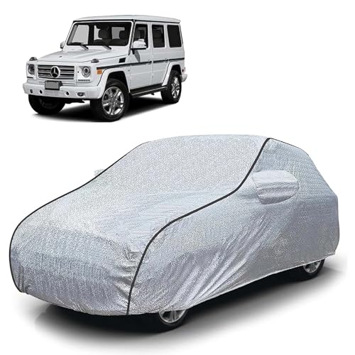Image of Sulfar 100% Waterproof Car Body Cover Compatible with Mirror for Mercedes Benz GClass (Triple Stitched, Full Bottom Elastic, Magic Silver with Black Piping)
