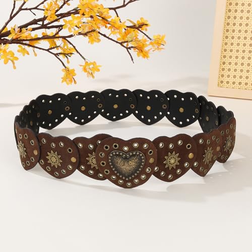 Belts for Women,Womens Leather Belt,PU Leather Belt for Jeans Skirt Vintage Heart Disc Corset Belt Western Pants Belt with Large Eyelets Clothing Decors4