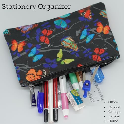 Image of VISMIINTREND Flat Butterfly Zipper Pouches - Document Holder, Pen & Pencil Case, Cosmetic Pouch, Travel Organizer