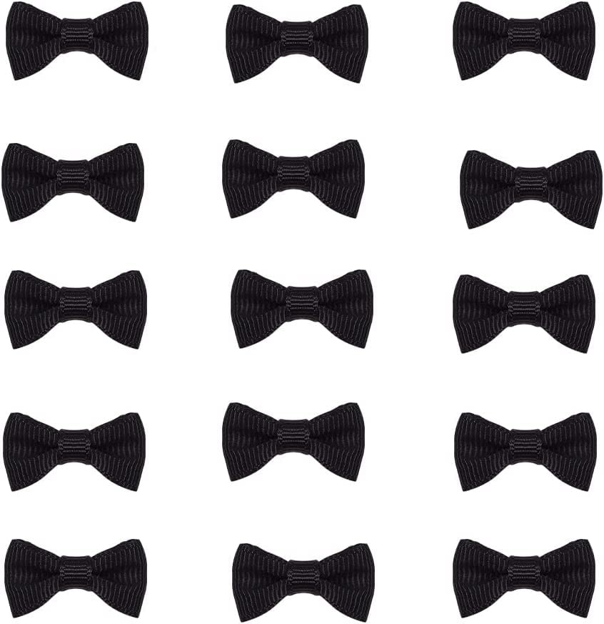 KOMUNJ Lot de 120 mini nœuds papillon en ruban gros-grain noir - Ornement fait à la main - Nœuds tissés à la main - Pour les enfants - Emballage cadeau