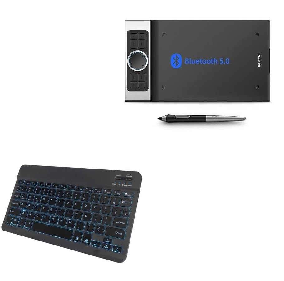 BoxWave Keyboard Compatible with XP-Pen Graphics Tablet (11 in) - SlimKeys Bluetooth Keyboard - with Backlight, Portable Slim LED 7 Colors - Jet Black