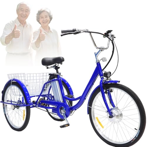 EaThsalL 24 E BIK Herren Damen Zoll Klappbar Dreirad 3 Rad Elektrodreirad FüR Senioren mit Aufbewahrungskorb Lastenfahrrad für Erwachsene 150kg für Besorgungen Blue