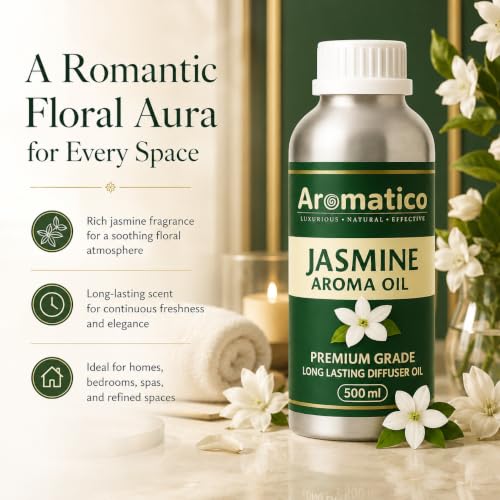 Image of AROMATICO Jasmine Diffuser Oil with Strong, Long-Lasting Aroma for Homes, Offices & Showrooms | Aromatherapy, Diffusers, Air Purifiers, Vaporizers -500ML