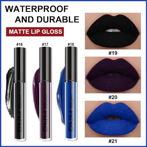 Evpct 3Pcs Dark Blue Black Purple Matte Lip Liner And Liquid Lipstick Stain Makeup Set Long Lasting Smudge Proof Dnm Permanent Lipstick 24 Hours Original 24H Lip Liner thumb #1