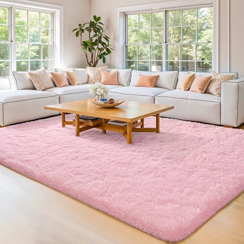 HOMORE Pink Rug for Bedroom, 4x6 Fluffy Area Rugs for Girls Bedroom, Soft Furry Shag Rugs for Living Room, Cute Carpet for Girls Kids Dorm Home Decor