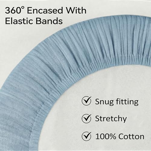 Image of Muslin Bassinet Sheet Compatible with Halo BassiNest Swivel Sleeper - 100% Cotton Hourglass & Peanut Shape Mattress Pad Cover (30 inchx18 inch), Breathable & Soft, Boho (1 Pack Blue)