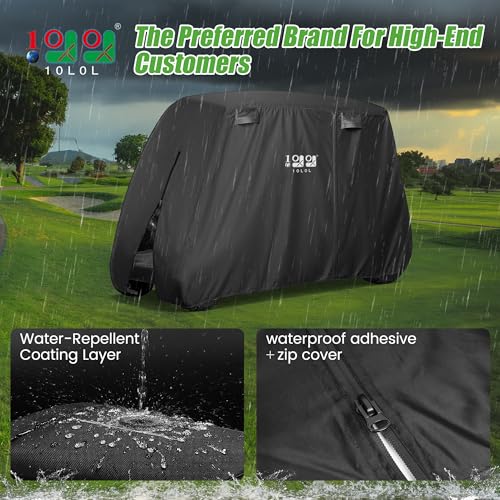 Image of 10L0L 4 Passenger Golf Cart Cover Fits EZGO, Club Car and Yamaha, 400D Waterproof with Extra PVC Coating Sunproof Dustproof Black Army Green