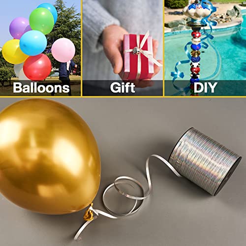 Image of PartyWoo Silver Curling Ribbon, 500 Yard for Crafts, Iridescent Crimped, Shiny Metallic for Gift Wrapping, Balloons String, Hair, Florist Flower (1 Roll)