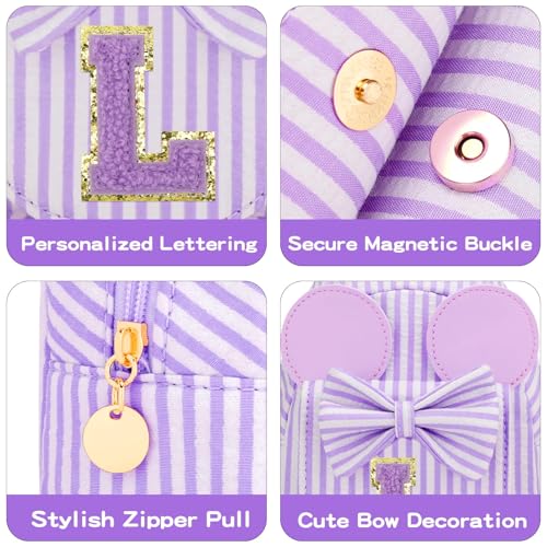 Image of Initial Purse for Girls Kids,Birthday Gifts for 3-8 Years Old | Personalized Crossbody Bag, Small Toddler Sling Bag Cute Fanny Pack, Gift for Daughter Sister Grandkids, Striped Purple L